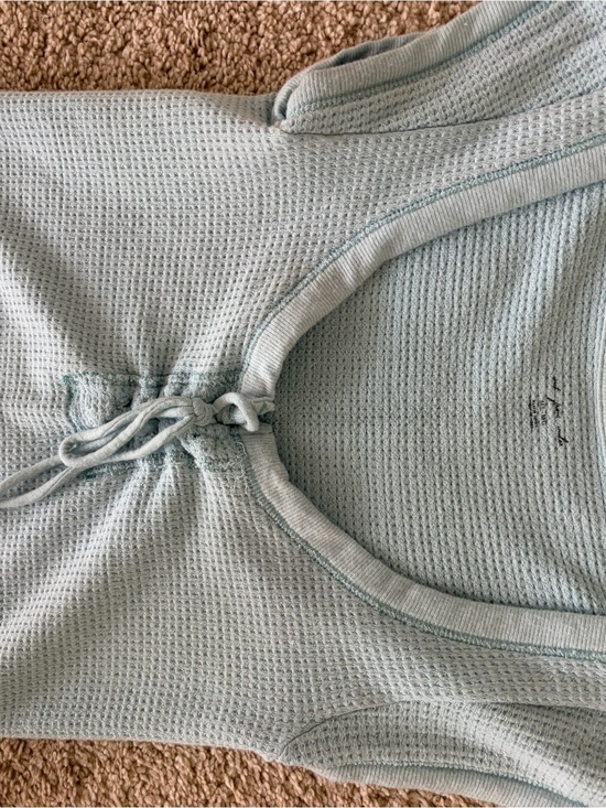 Urban Outfitters Tops - Urban Outfitters Light Blue Waffle-Knit Cropped Tank with Drawstring